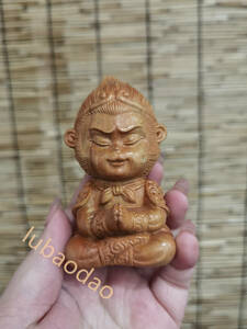 木彫り 孫悟空 フィギュア 古美術品 精密細工 彫刻工芸品 