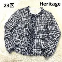 《最高級》23区 Heritage ノーカラー ラメ入り ツイード ジャケットL