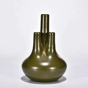 清乾隆 茶叶末釉 五管瓶 唐物 陶磁器 中国美術 工芸品 高さ22cm 直径15cm HB817