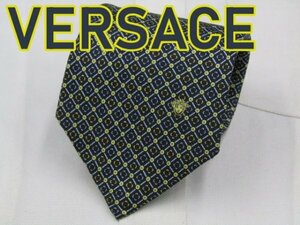 【ヴェルサーチ】 UA 637 ヴェルサーチ VERSACE ネクタイ 紺系 チェック ワンポイント ブランドロゴ プリント