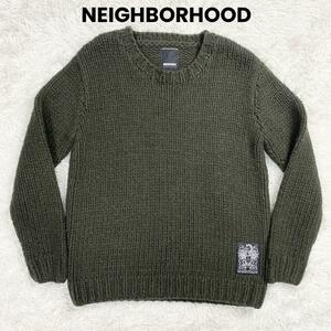 NEIGHBORHOOD ネイバーフッド 2003FW 肉厚ローゲージ ウール ニット セーター S(実寸M) アーミーグリーン メンズ 状態良好