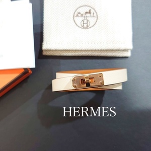 【未使用】箱付 国内正規品 HERMES エルメス レザー ブレスレット ミニ ケリー ドゥブルトゥール ナタ ピンクゴールド T2 Z刻 現行 鑑定済