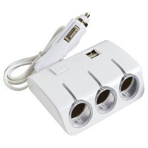 『ON/OFFスイッチ付き』LED シガーソケット USB＋3連 電源 延長コード 12V/24V 白 電源 シガソケ