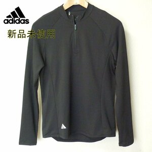 新品M★アディダスゴルフ adidas GOLF レディース 黒 ハーフジップ長袖シャツ/薄手/UPF50/ゴルフモック