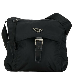 プラダ 三角ロゴプレート ショルダーバッグ B5469 ブラック ナイロン レザー レディース PRADA 【中古】