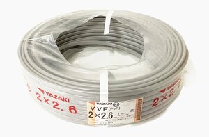 ☆1円スタート☆《X03094》矢崎電線 VFF 2×2.6mm 灰 2024年製 【17kg→12.3kg】残り約72m 中古品 半端 ◇