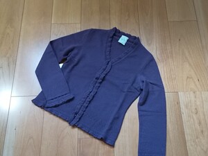 シビラ　Sybilla　フリル付きカーディガン　Vネック　長袖　パープル　Mサイズ　カシミヤ　