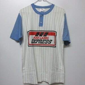 80s USA製　red label express ストライプ　背番号　Ｔシャツ　Ｌ　アメカジ　古着 ab312