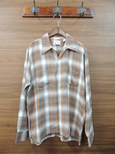 ★ GOOD CONDITION 60S 70S VINTAGE IMPERIAL GUARD OMBRE CHECK SHIRT シャドー オンブレ チェック レーヨン 開襟 オープンカラー シャツL