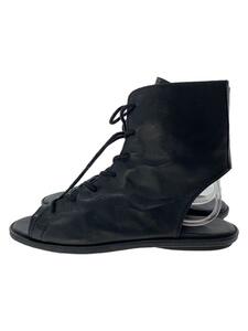 YOHJI YAMAMOTO◆オープントゥレースアップシューズ/サイドジップ/26cm/BLK/レザー