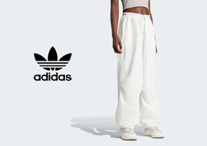 美品 24SS adidas originals アディダスオリジナルス プレミアム エッセンシャルズ ナイロン パラシュートパンツ L/白/レディース/IS2698