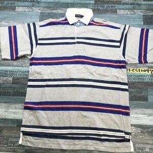 GANT メンズ ボーダー コットン ラガーシャツ L グレー青