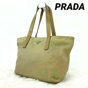 PRADA プラダ 三角ロゴプレート テスート ナイロン×レザー ハンドバッグ イエローベージュ サイドかばん ミニ コンパクト