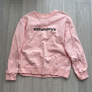 美中古　Bowery Cheetah Crew SATURDAYS NYC サタデーズ　ニューヨークシティ トップス スウェット・トレーナー ピンク　サイズ　L