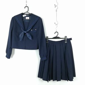 1円 セーラー服 スカート スカーフ 上下3点セット 170A カンコー 冬物 青1本線 女子 学生服 大阪住吉第一中学 紺 制服 中古 ランクC EY0100