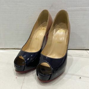 【Christian Louboutin クリスチャンルブタン】グラデーションオープントゥパンプス イタリア製 36 ベージュ ネイビー エナメル 2403oki M