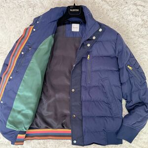 未使用級 現行タグ ポールスミス Paul Smith ダウンジャケット MA-1 L 裏地派手 2WAY アウター フード 近年モデル 肉厚 ネイビー フランス