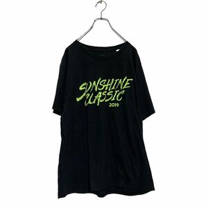 adidas 半袖 プリントTシャツ L ブラック ネオングリーン アディダス バックプリント ビッグロゴ 古着卸 アメリカ仕入 a605-6301