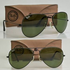 美品!!90s vintage B&Lレイバン B.メタル 58㎜ #3 ミドルグリーン ブラック ボシュロム ティアドロップ USA ray-ban 廃盤