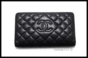 希少美中古■CHANEL 18番台 マトラッセ SV金具 レザー 2つ折り長財布 シャネル■1114ra262-4D