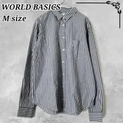 WORLDBASICS 長袖シャツ　Mサイズ　ストライプオフィスおしゃれ　ブルー