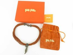 Folli Follie フォリフォリ　シルバー925　レザー　ネックレス　お洒落な　オレンジ