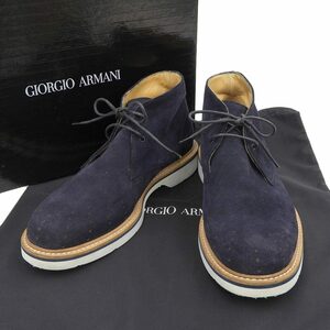 【本物保証】 箱・布袋付 ジョルジオアルマーニ GIORGIO ARMANI スニーカー ハイカット 靴 スエード ベロア 紺 サイズ6 1/2