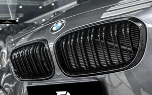 ★BMW F20 1シリーズ後期LCI用 Mパフォーマンスタイプ艶黒ブラックキドニーグリルセット/センターグリル/PERFORMANCE/CROSS CARBON/Mルック