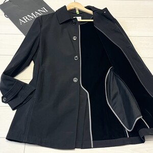 極美品/Mサイズ●ARMANI COLLEZIONI アルマーニ コレツィオーニ ステンカラーコート 裏地ベロア風 ダブルジップ 撥水加工 黒 46