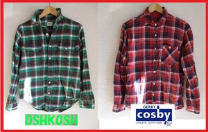 送料無料◆2枚◆OSHKOSH オシュコシュ ネルシャツぽい長袖チェックシャツ★COSBY コスビー赤青チェックシャツ USED