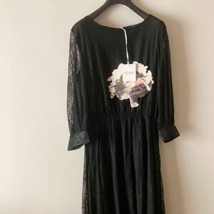 新品/GIRL DRESS FOR NOW＊ストレッチ総レース マキシドレスワンピース＊ダークグリーン×ブラック