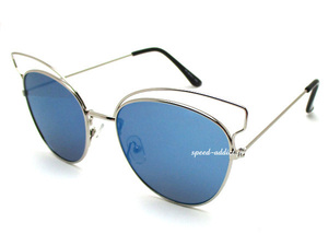 2CURVE BROW FOX SUNGLASS SILVER × BLUE MIRROR/カーブブロウフォックスサングラス青ブルー反射ミラーレンズ夏フェス海アメカジサーフ系