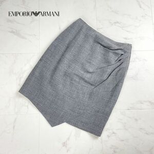 美品 EMPORIO ARMANI エンポリオ アルマーニ フロントデザインタイトスカート サイドジップ 膝丈 裏地あり グレー サイズS~M*QC1208