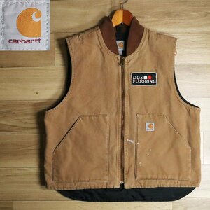 X2Y/Y7.13-6　Carhartt　カーハート　ダックベスト　ワークベスト　中綿ベスト　ダック地　企業ワッペン　メンズ　アメリカ古着　