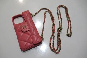 CHANEL シャネル iPhoneケース マトラッセ iPhone14pro ピンク ココマーク チェーン 中古 ABランク BRB・バッグ・財布