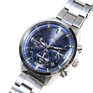 SEIKO WIRED SOLAR CHRONOGRAPH VR42-KZC0 セイコー ワイアード ソーラー クロノグラフ デイト 腕時計 青文字盤 純正ベルト 003FEZFI37