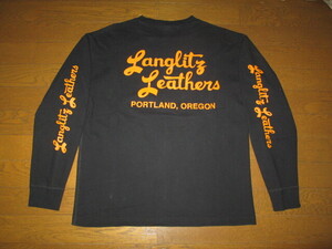 ラングリッツ LANGLITZ LEATHERS PORTLAND, OREGON ラングリッツレザー ロゴ ロンT 長袖Tシャツ L ブラック オレンジ ロングスリーブ