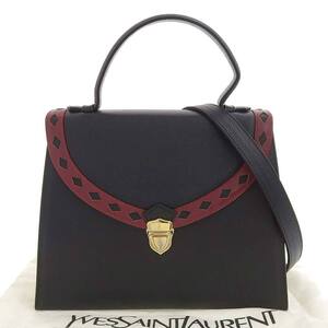 【本物保証】 布袋付 超美品 イヴサンローラン Yves Saint Laurent YSL ロゴ ダイヤカット 2WAYバッグ レザー 黒×赤 ヴィンテージ 希少