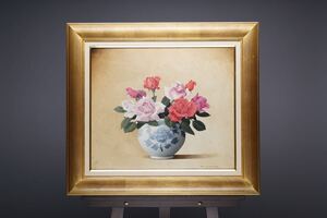 真作 南田昌康【薔薇】油絵 F10(53cmx45.5cm) サイン・裏書あり◎岡山出身 無所属実力派 美術市場掲載現役写実画家 リアリズム薔薇図逸品！