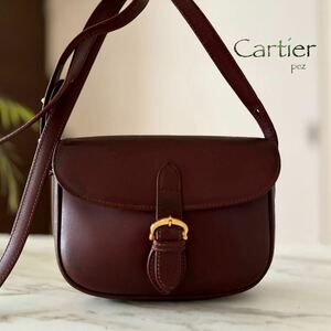 正規品 Cartier カルティエ マストライン レザーショルダーバッグ＊レディース 牛革 本革 ボルドー 赤 レッド 肩掛け 斜め掛け