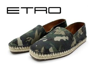 9万新品◆41=26cm【ETRO】エトロ PEGASOペガソモチーフカモフラージュ柄 PEGAFLYING エスパドリーユ カーキ系 1円