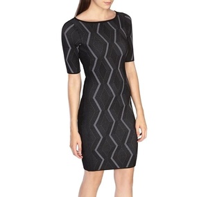 KAREN MILLEN カレンミレン KX063 ジグザグ柄 ニット ワンピース タイトワンピ ブラック / グレー サイズ S 展示品 STRETCH KNIT DRESS