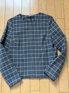 ユニクロ UNIQLO ラウンドカラー　ジャケット　S チャコールグレー　チェック