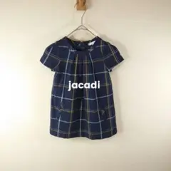 jacadi PARIS . ボックスチェックギャザーワンピース　２A　ネイビー