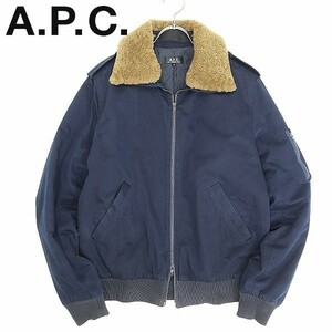 ◆A.P.C. アーペーセー 襟ムートン ボア 中綿 ジップ ブルゾン ジャケット 紺 ネイビー M