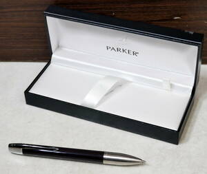 ▲(R608-H216) PARKER パーカー ボールペン 回転式 シルバー×ブラウン系 筆記用具 文房具 ケース付き