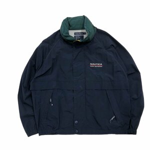 古着 ノーティカ NAUTICA ナイロンジャケット フード収納 ネイビー L