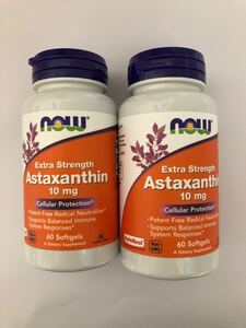 《2個 120日分 送料無料》天然 アスタキサンチン 10mg 60粒（ now Foods Astaxanthin ナウフーズ ）