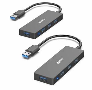 USB3.0ハブ 4in1 コンパクト 超薄型 USBハブ 4ポート ブラック 2個セット