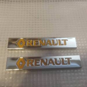 【ゆうパケット送料込】RENAULT(ルノー) エンブレムプレート 黄文字　縦1.0cm×横6.0cm　2枚組　金属製　